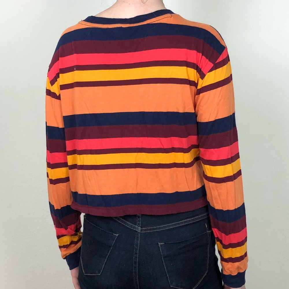 Guess Striped Long Sleeve Crop Top - Picture 2 of 4